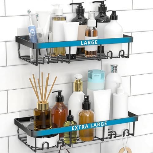 Moforoco Shower Caddy Shelf Organizer Rack, Self Adhesive Black Bathroom by MOFOROCO