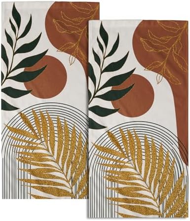 Boho Leaves Kitchen Towels Decorative Set Mid Century Golden Leaf Hand Towels by Granbey