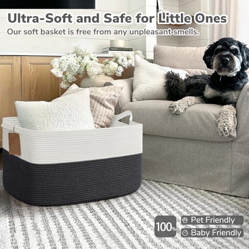Goodpick 75L Extra Large Woven Rope Blanket Basket, Dark Gray - Image 5