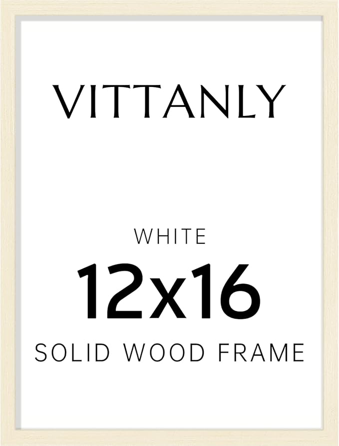 Vittanly 12x16 Picture Frame, Solid Wood Frame with Plexiglass, Includes 8.5x11 Mat, Wall Hanging for Photos, Home Decor, White, 1 Pack