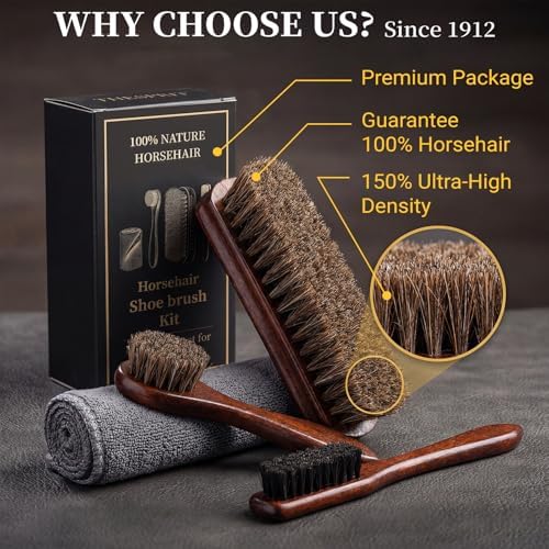 4PCS 100% Horse Hair Brush for Leather Shoe Brush Cleaning Boot Care Horse Hair - Image 2