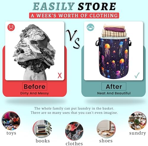 Jellyfish Laundry Basket Oxford Cloth Foldable Hamper 18.9x16.5 Inch - Image 3