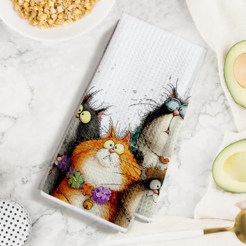 3 Pcs Cute Cat Kitchen Towels, Funny Cats Gifts Absorbent Hand Towels-01 - Image 3