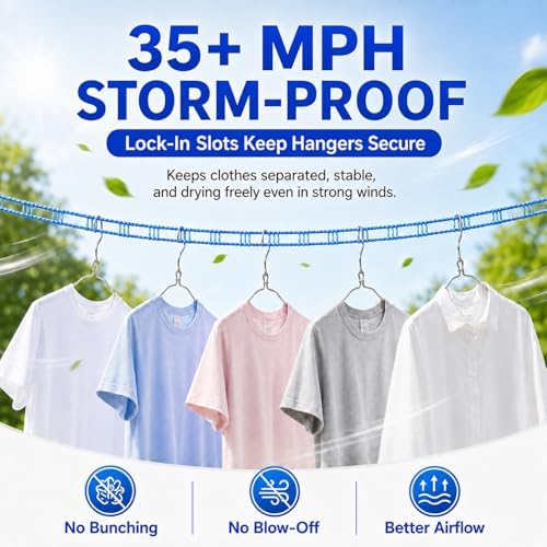 Portable Clothesline for Outdoor & Home, 3 Pack Windproof Non-Slip Clothesline - Image 3