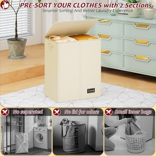 150L Laundry Hamper 2 Section, Large Laundry Hamper - Image 5