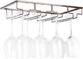 Wine Glass Rack Under Cabinet - Stemware Holder Metal Wine Glass Organizer Glasses Storage Hanger for Bar Kitchen Brown 4 Rows