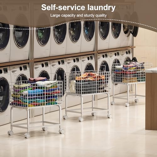 Laundry Basket with Wheels, 80L Wire Rolling Laundry Basket with Pull Handle - Image 6