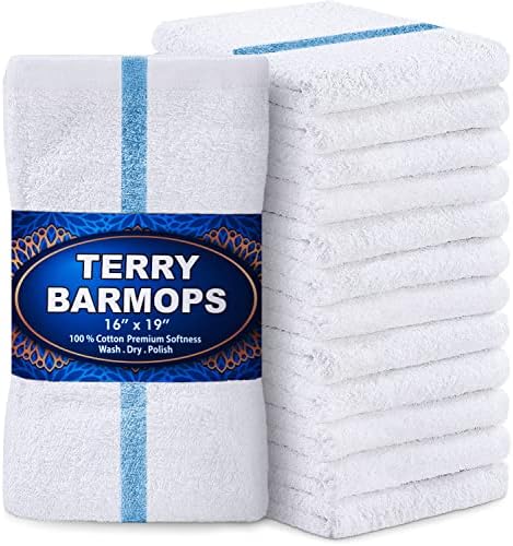 GREEN LIFESTYLE Terry Bar Mops 16" x 19" 12 Pack - 28 oz Cotton Bar Towels by GreenLifeStyle