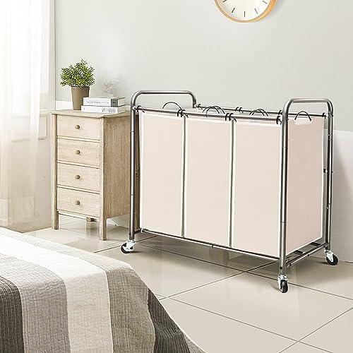 STO STO Laundry Sorter 3 Section, 3 Bag Clothes Hamper, Rolling Laundry Cart - Image 2