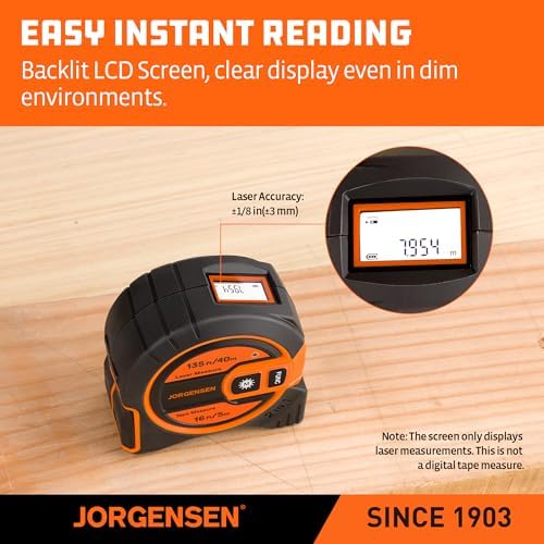 JORGENSEN 2-in-1 Laser Tape Measure, 135Ft Measuring Laser &16Ft Tape - Image 4