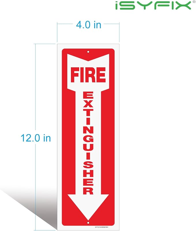 iSYFIX Fire Extinguisher Reflective Signs – 5 Pack 4x12 Inch – 40 mil Thick Polystyrene Plastic, Laminated for Ultimate UV, Weather, Scratch, Water & Fade Resistance, Indoor & Outdoor