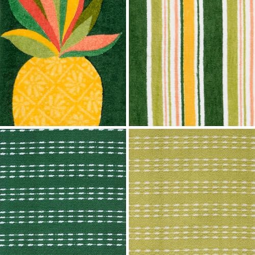 Ritz 4-Piece Kitchen Towel Set, Pineapple Hibiscus & Multi-Stripe Prints - Image 2