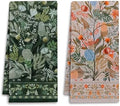 Boho Botanical Floral Kitchen Towels, Retro Art Nouveau Flower Dish Tea Towels by Unknown