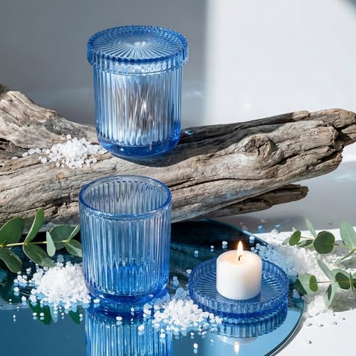 Navy Blue Thick Glass Bathroom Qtip Holder, 2 Pack - Image 6