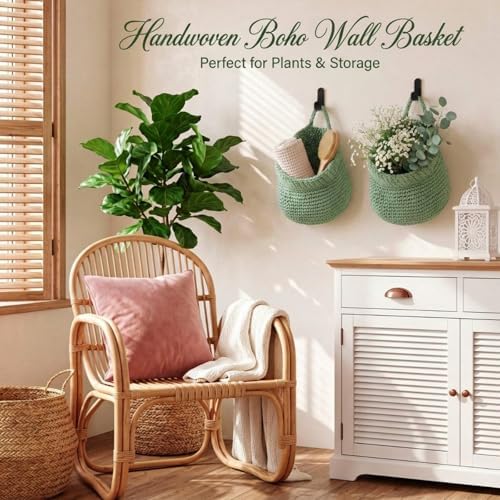 Honeydak 3 Hanging Baskets, Sage Green, Cotton Rope - Image 6