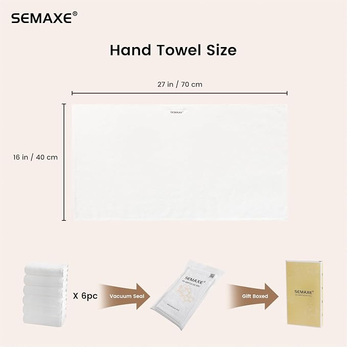 6-Pack White Cotton Hand Towels - Image 2