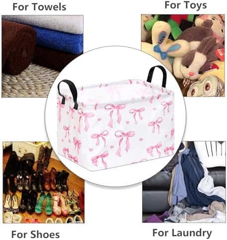 Girls Storage Basket with Pink Bow Print, 14.5" x 10.2" x 9.1", Waterproof - Image 3