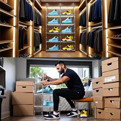 XL Shoe Storage Box, 8 Pack Drop Side Shoe Boxes Clear Plastic Stackable - Image 2