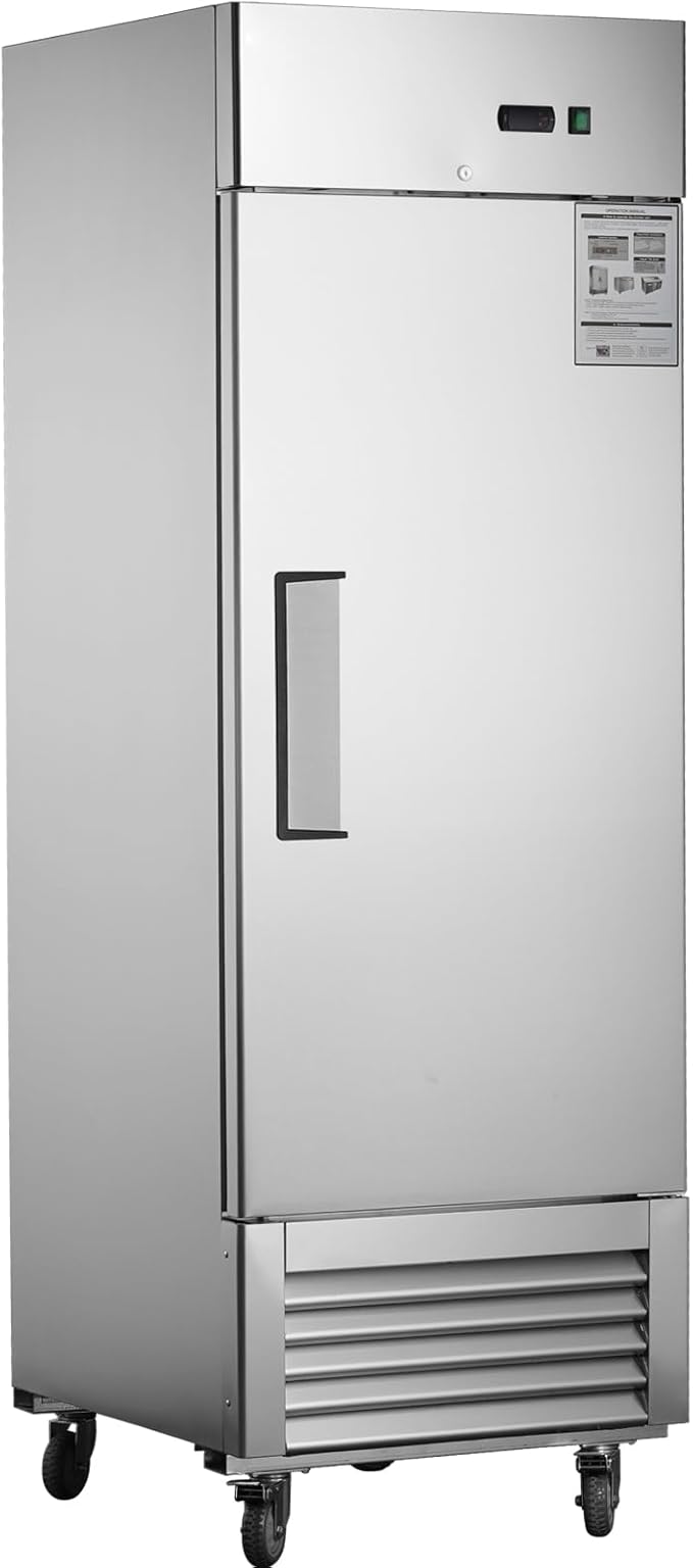 27"W Commercial Freezer Single Solid Door Stainless Steel Reach-in Freezer 18.68 Cu.ft. Upright Fan Cooling Freezer for Restaurant, Bar, Shop, Home, Garage, Business, Kitchen, Residential, ETL & DOE