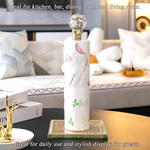Gold Crystal Standing Paper Towel Roll Holder Countertop Weighted Rack - Image 4