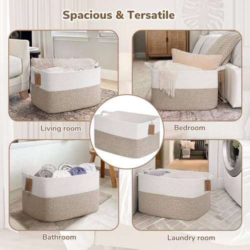 Goodpick 75L Extra Large Woven Rope Blanket Basket, Light Brown - Image 4