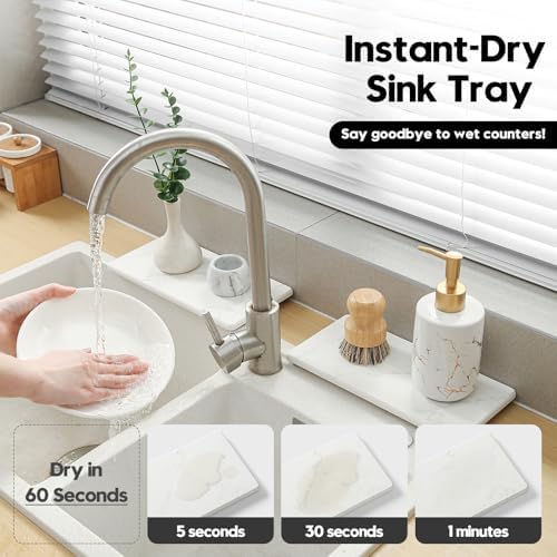 2PCS 10"x 5" Large Bathroom Sink Vanity Trays, Water Absorbing Diatomite Stone - Image 3