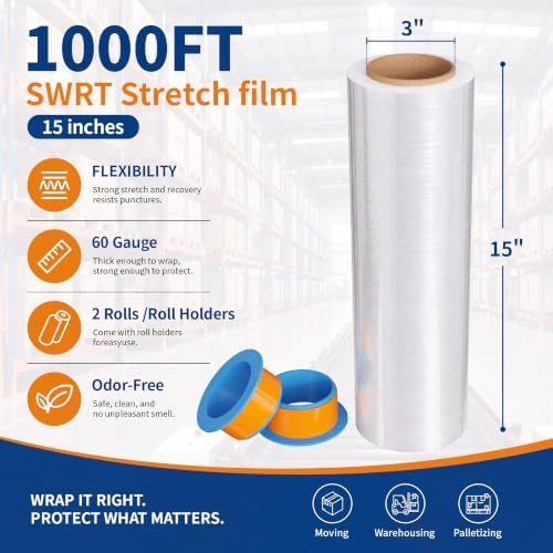 SWRT Stretch Wrap Roll, 15 in x 1000 Ft Plastic Wrap - Image 2