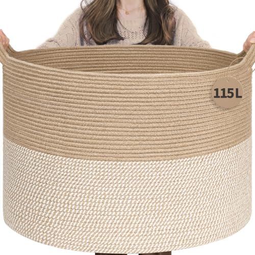 INDRESSME 115L Extra Large Woven Wicker Blanket Basket Living Room by INDRESSME