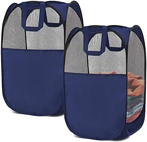 2 pop-up Laundry Hampers，Foldable mesh Laundry Baskets by BENJUNC