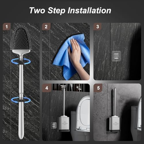 Sellemer Silicone Toilet Brush, Ventilation Slots Base Holder 1 Pack Silver - Image 6