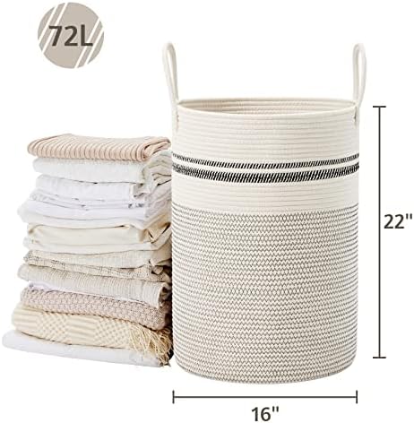 VIPOSCO 72L Tall Woven Laundry Basket Hamper, Stripe White - Image 5