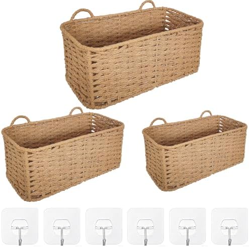 Woven Wall Baskets Set of 3, Boho Wicker Hanging Organizer 3 Sizes by THOUSANDSUNNY