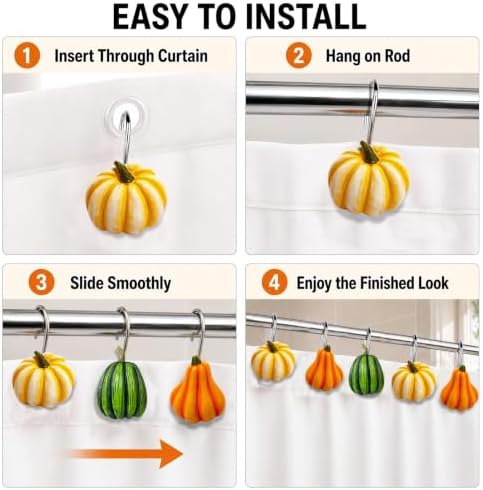 Pumpkin Shower Curtain Hooks Set of 12, Resin Halloween Fall Decor - Image 4