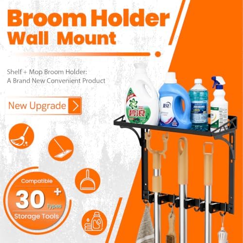 Broom Holder Wall Mount with Cleaning Supplies Organizer | Laundry Room Shelves - Image 6