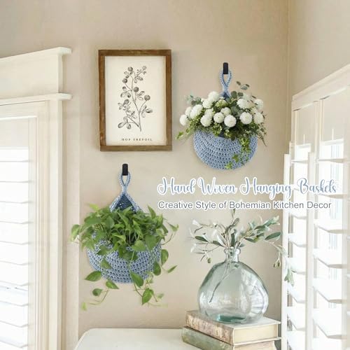 Honeydak 3 Hanging Baskets, Light Blue, Cotton Rope - Image 5