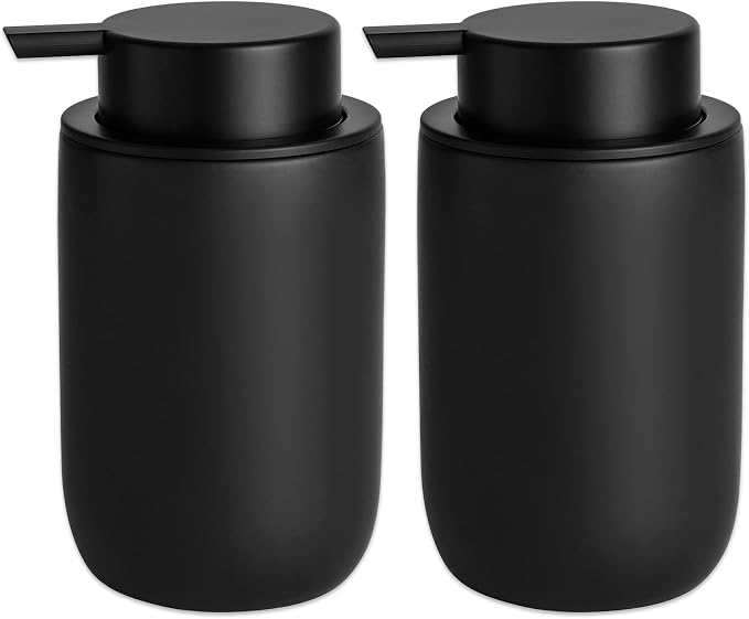 Ceramic Pump Bottle Refillable Lotion Soap Dispenser 12oz Black 2 Pack | Matte by JiatuA