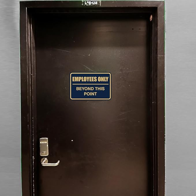 All Quality Classic Framed Employees Only Beyond This Point Wall or Door Sign | Easy to Install Business Signage - Large (Navy Blue) 2 Pack