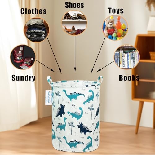 Round Laundry Basket Collapsible Storage Hamper Organizer Full Dinosaur - Image 4