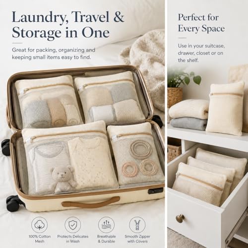 IMIKEYA Mesh Laundry Bags for Delicates, 4 Pack Cotton Zippered Wash Bags in 4 - Image 5