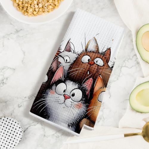Jztco 4 Pcs Cute Cat Kitchen Towels, Cats Soft Absorbent Hand Tea Towel - Image 3