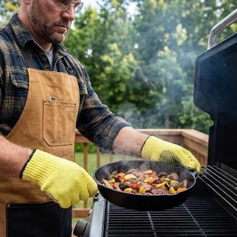 Heat Cut Resistant Gloves,Aramid leather Oven Gloves with Fingers,Heat Resistant Up to 550°F, Thick Knit Grill Mitts (silicone beads, Medium)