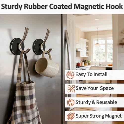 ULIBERMAGNET Strong Magnetic Double Hooks, 4 Pack Heavy Duty Sturdy Coat - Image 4
