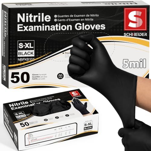 Schneider Black Nitrile Gloves, Gloves Disposable Latex Free, Powder Free by Schneider