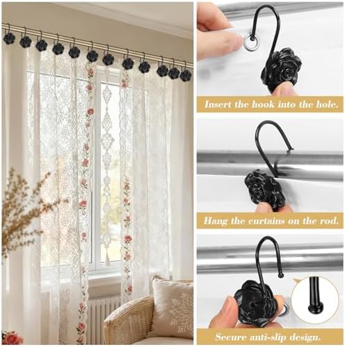 Metal Rose Shower Curtain Hooks, Rust-Resistant Hooks - Image 6