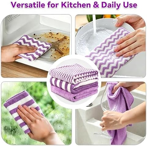 Microfiber Cleaning Cloths, 6 Pack Purple Kitchen Towels - Image 6
