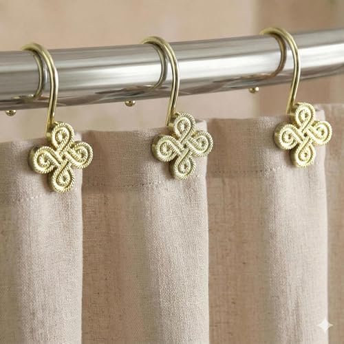 Brass Gold Shower Curtain Hooks: Rust Proof Metal Curtain Rings by PopKozzi