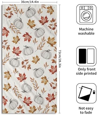 Orange Leaves Pumpkin Fall Bathroom Towels Set Autumn Maple Leaves Hand Towels - Image 2