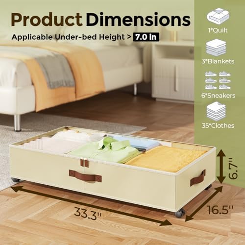 LAMU Under Bed Storage with Wheels, 2 Pack Under Bed Storage Containers with - Image 2