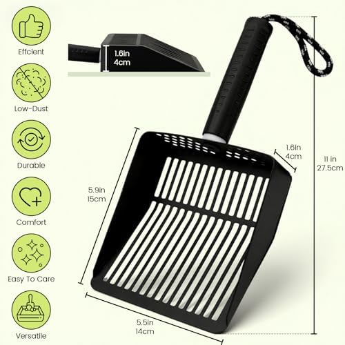 Cat Litter Scoop with Holder, Stainless Steel, Non-Slip Handle - Image 2