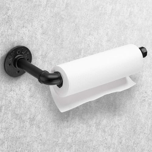 Industrial Pipe Kitchen Paper Towel Holder, Matte Black Heavy Duty DIY - Image 3